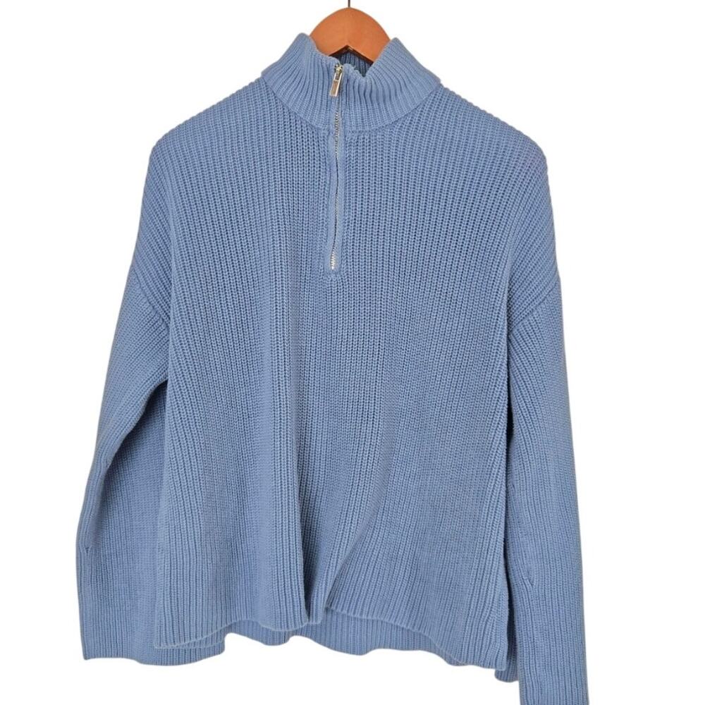 Edikted Armour Blue Half Zip Oversized Chunk Knit Sweater Downtown Girl Scandi S